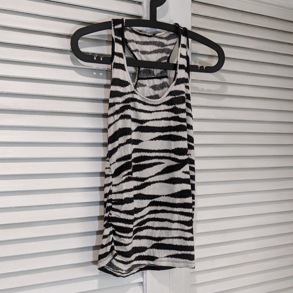 -Zebra Print Racerback Tank Top with Side Ruching S/M Summer Layering Fitted